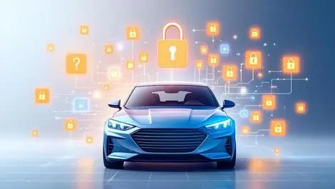 Realistic illustration modern smart car digital locks shields protection