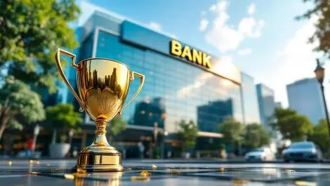 Modern glass bank building vietnam gold trophy achievement innovation