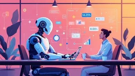 Ai robot collaborating with business professionals modern office teamwork