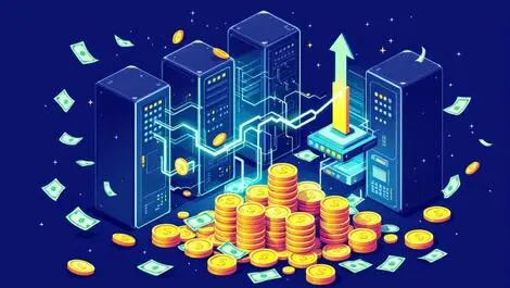 Flat vector illustration servers computer hardware digital data flow costs