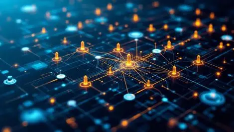 Interconnected nodes lines network grid dynamic data flow software automation