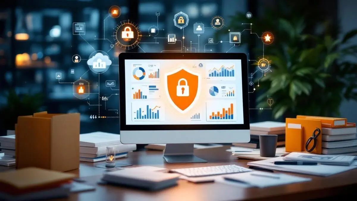 Professional office workspace computer charts automations secure folders data security enhancements