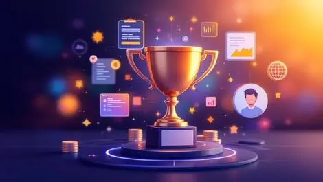 Professional illustration trophy digital icons subscription billing automation