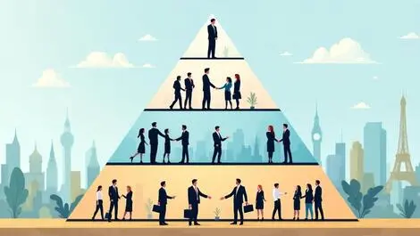 Pyramid four tiers business professionals shaking hands uk europe us backgrounds