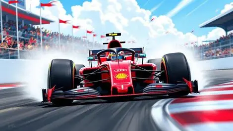 Modern formula 1 audi racing car circuit speed excitement crowds flags