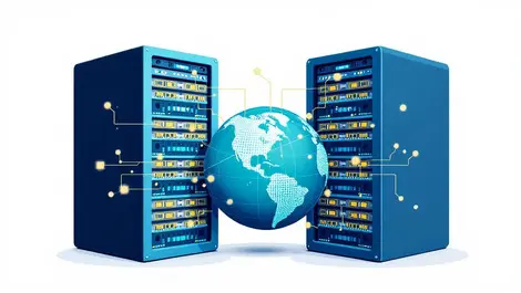 Illustration server racks processors globe digital lines global ai model deployment performance