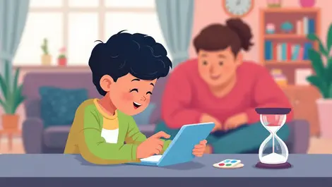 British child using tablet hourglass parent uk living room social media time limit