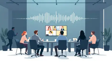 Business meeting room hybrid communication automatic audio capture waveform