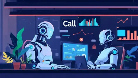 Realistic customer service call center ai robot assisting human agents