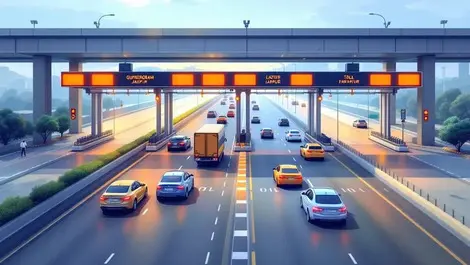 Modern highway toll plaza gurugram jaipur route india digital sensors