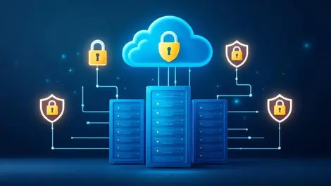 Secure data center cloud storage digital padlocks shields protection trust