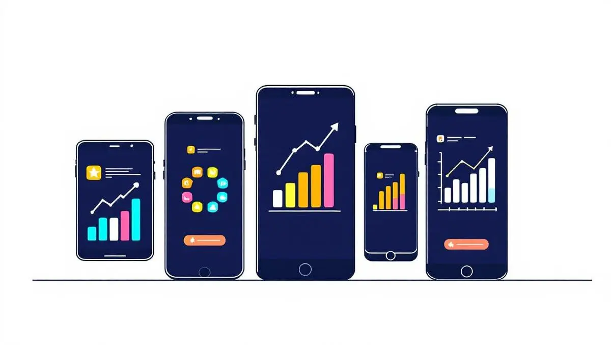 Sleek smartphones competing mobile ad performance flat illustration