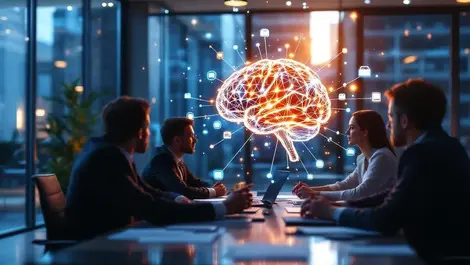 Corporate legal team ai contract memory brain network office scene